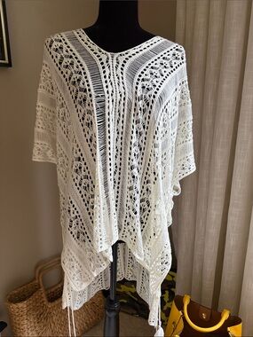 White Crochet Knit Poncho